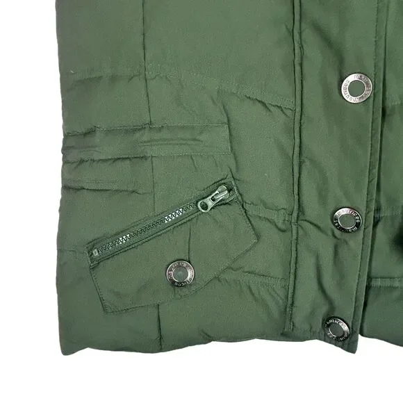 Fun DOWN Puffer VEST Maurices M with Faux Fur on Removable Hood Olive Green - Picture 7 of 13